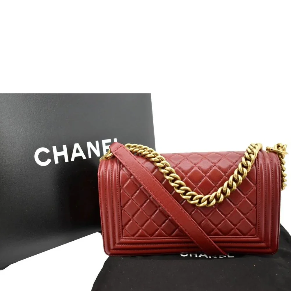 CHANEL  Medium Boy Flap Calf Leather Shoulder Bag Red - Picture 3 of 14